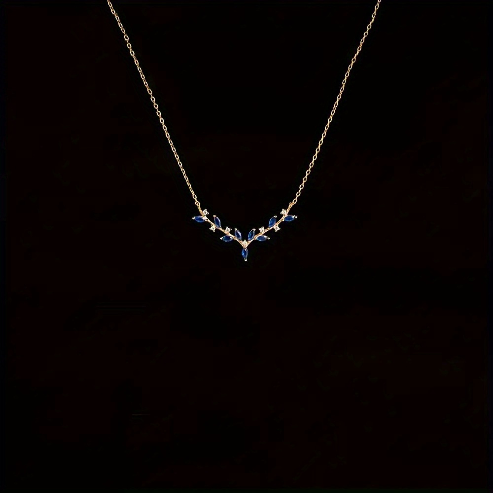 S925 Silvery Cubic Zirconia Antler Pendant Necklace